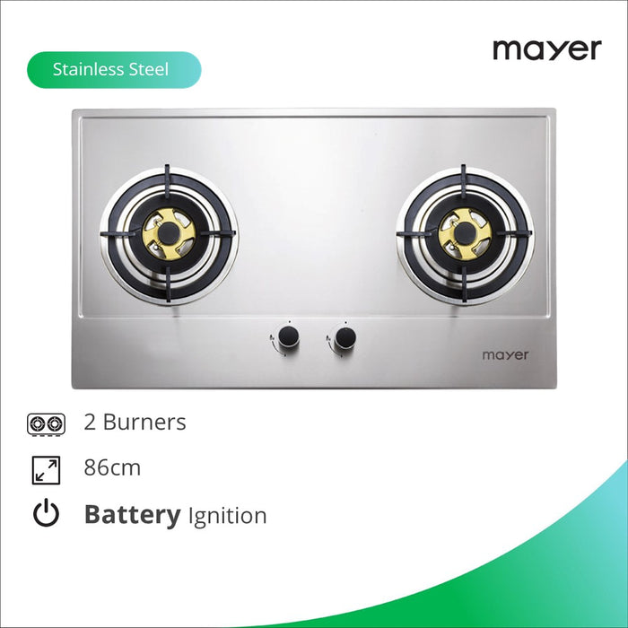 Mayer 86 cm 2 Burner Stainless Steel Gas Hob MMSS882HI