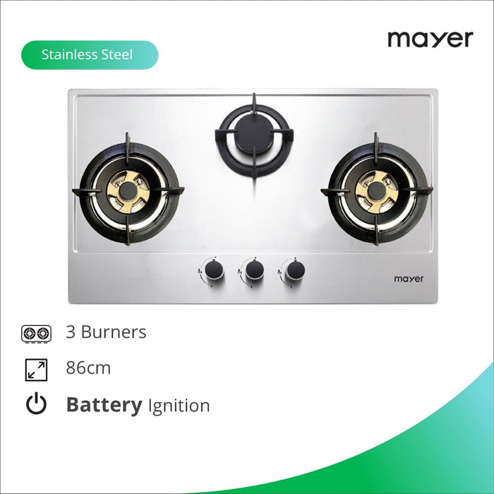 Mayer 86cm 3 Burner Stainless Steel Gas Hob MMSS883HI