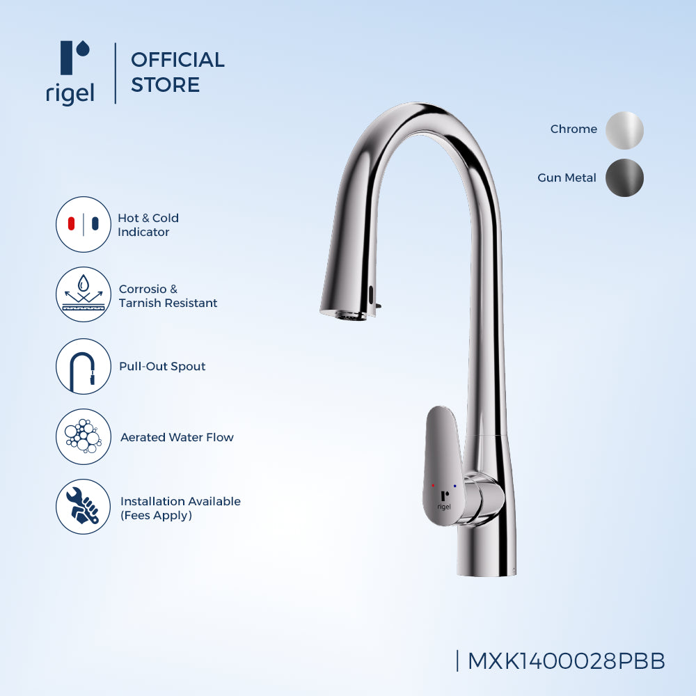 Rigel W2-R-MXK1400028PBB Automatic Kitchen Mixer with Pull Out Spout