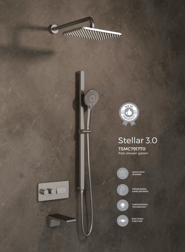 Rigel TSMC7917T0 Concealed 3 Function Thermostatic Shower Set - Gun Metal