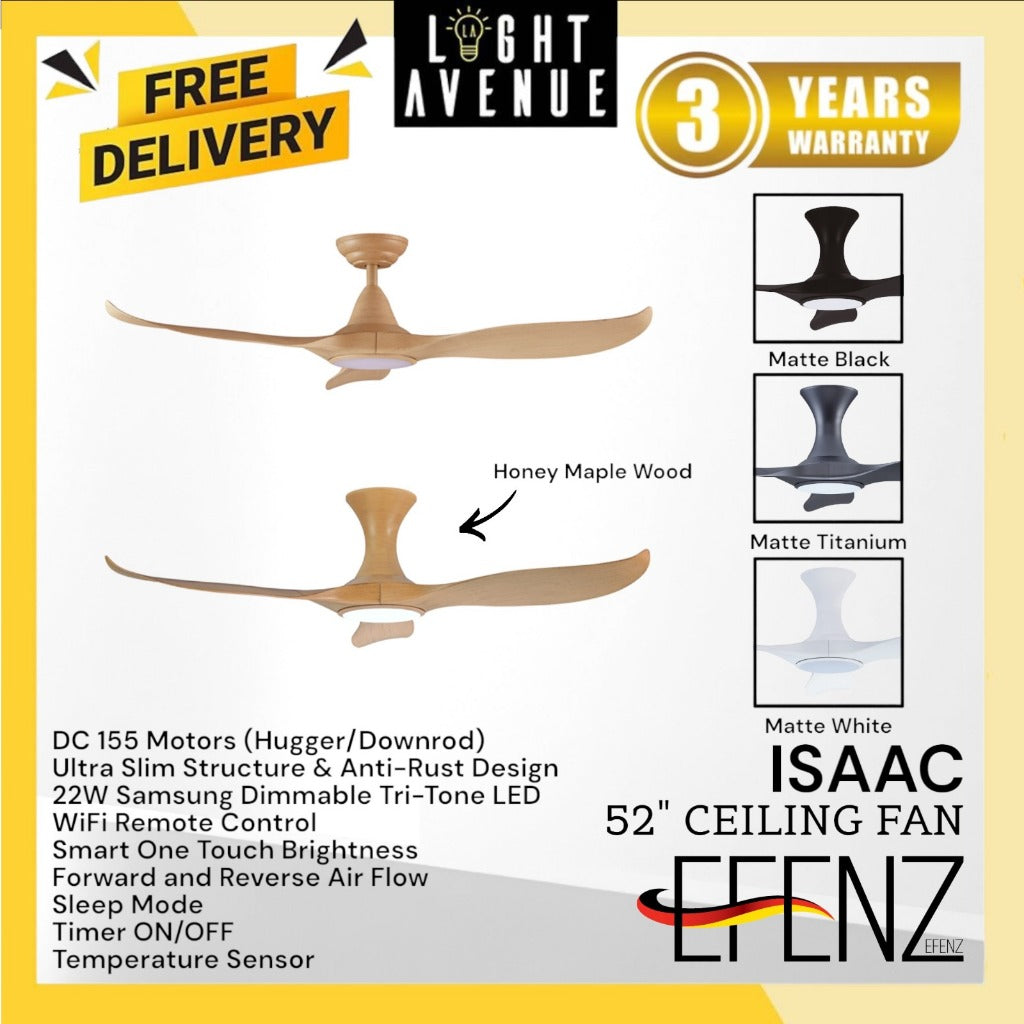 EFENZ Premium Downrod 3 Blade 34"/40"/46"/52"/60" Smart DC Ceiling Fan w Samsung LED