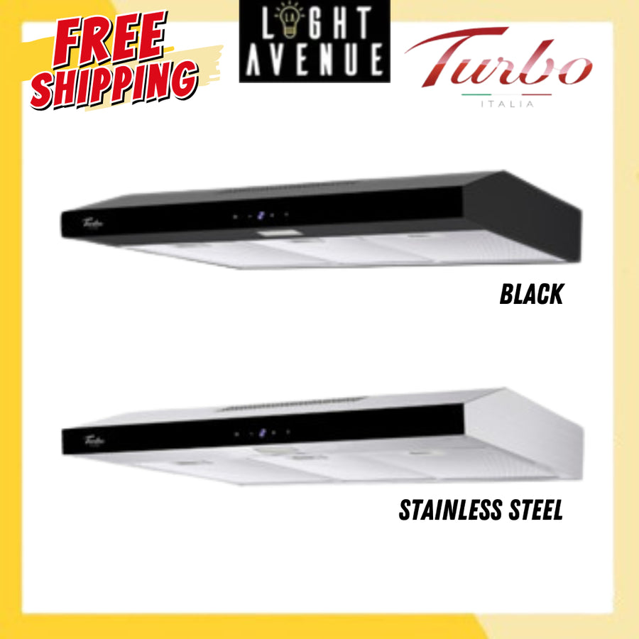 Turbo Italia TM6001 Series 90cm Slim Range Hood Black/Stainless Steel