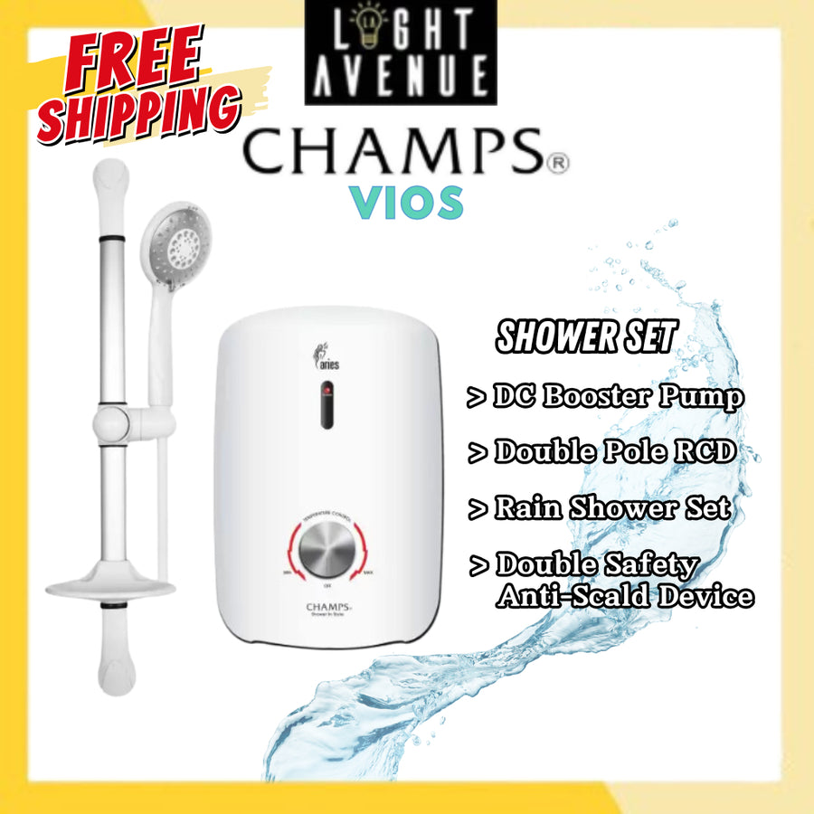 Champs Instant Water Heater – Vios White Color with Handshower