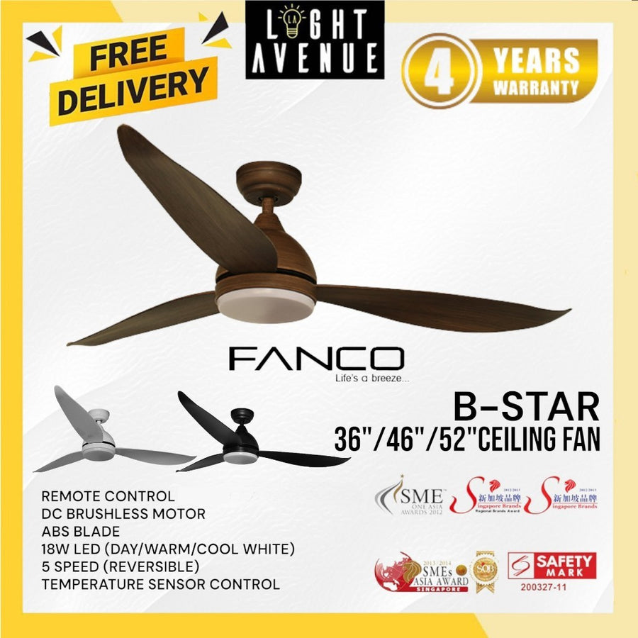 Fanco B-Star Ceiling Fan 36"/46"/52"