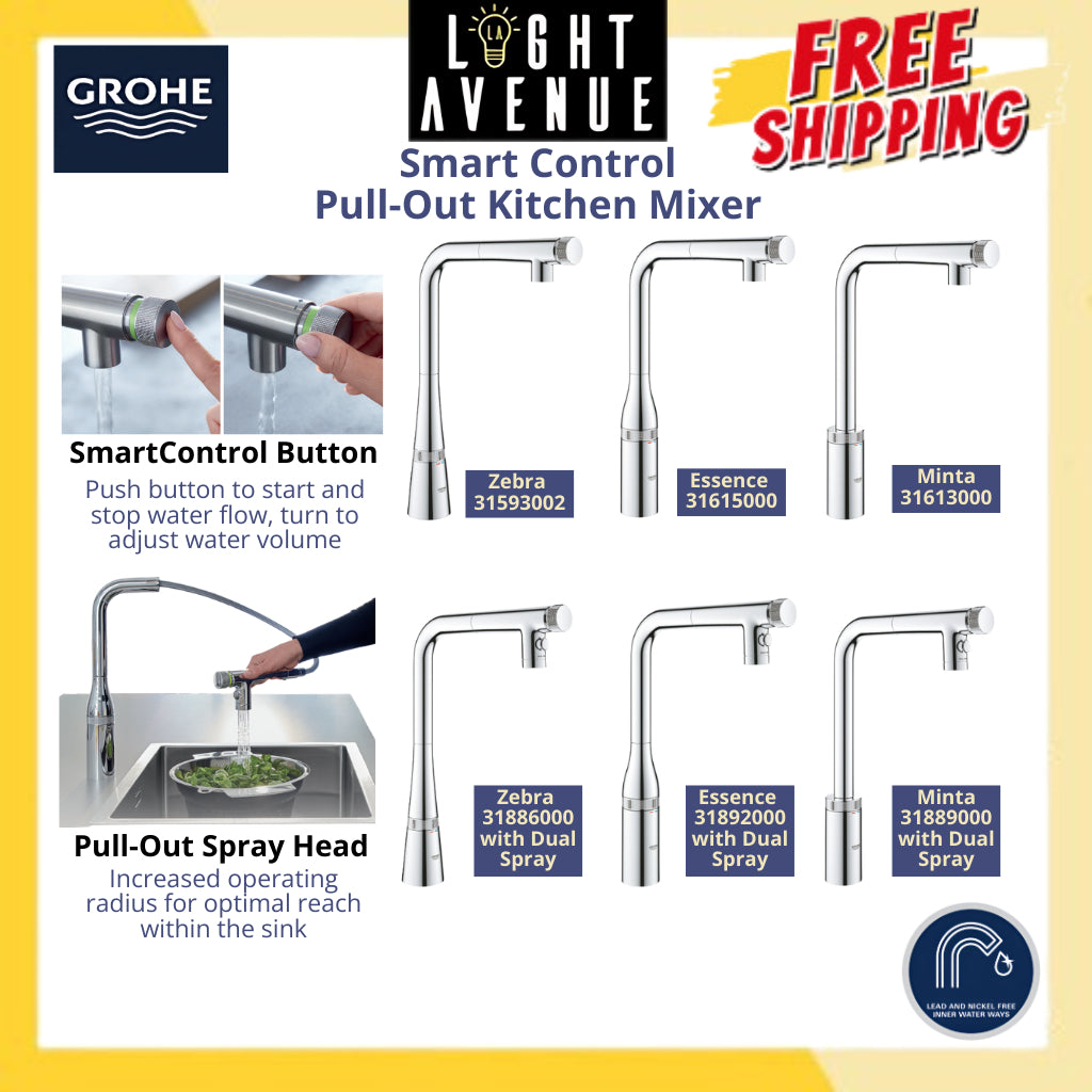 Grohe 31 886 000 Zedra SmartControl Pull-out Kitchen Mixer with Dual Spray