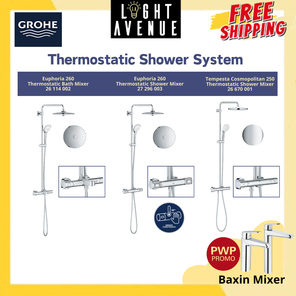 Grohe 26 670 AL0 Tempesta Cosmopolitan Rainshower System with Thermostatic Shower Mixer