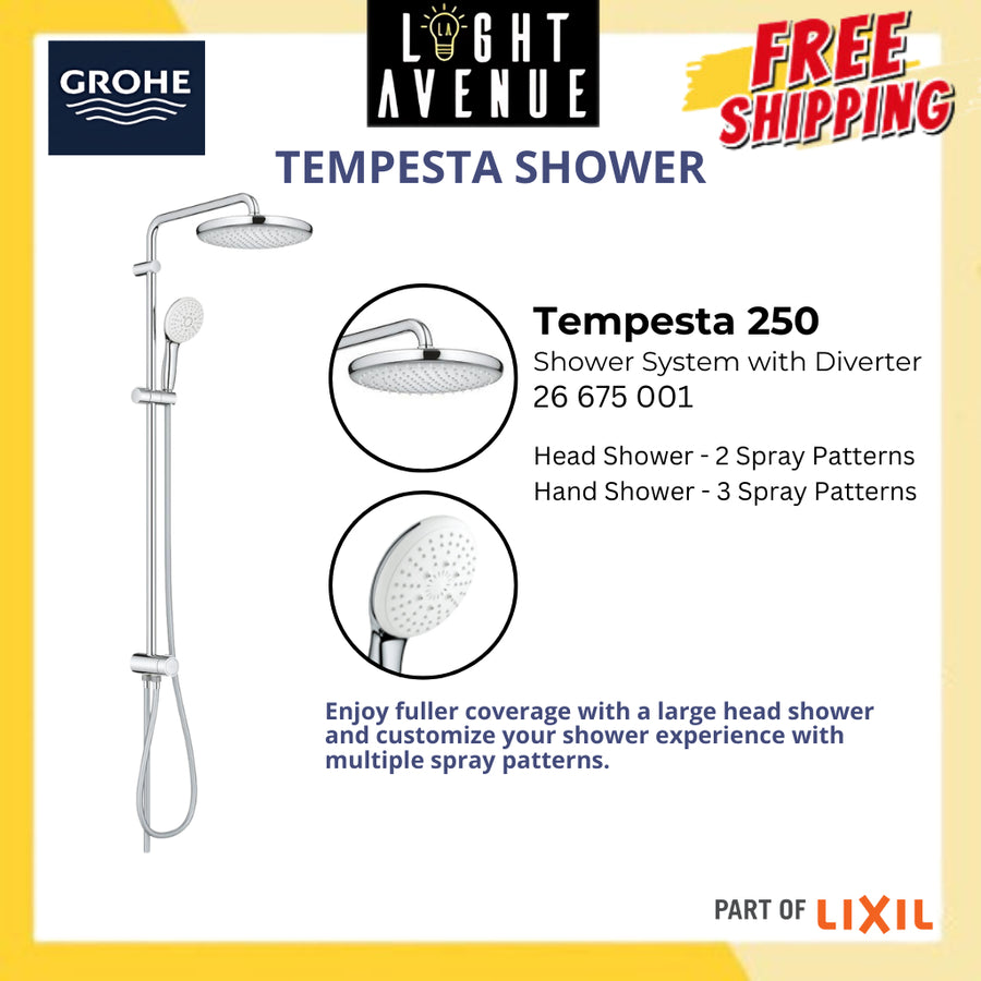 Grohe 26 675 001 Tempesta System 250 Flex Shower System with Diverter for Wall Mounting